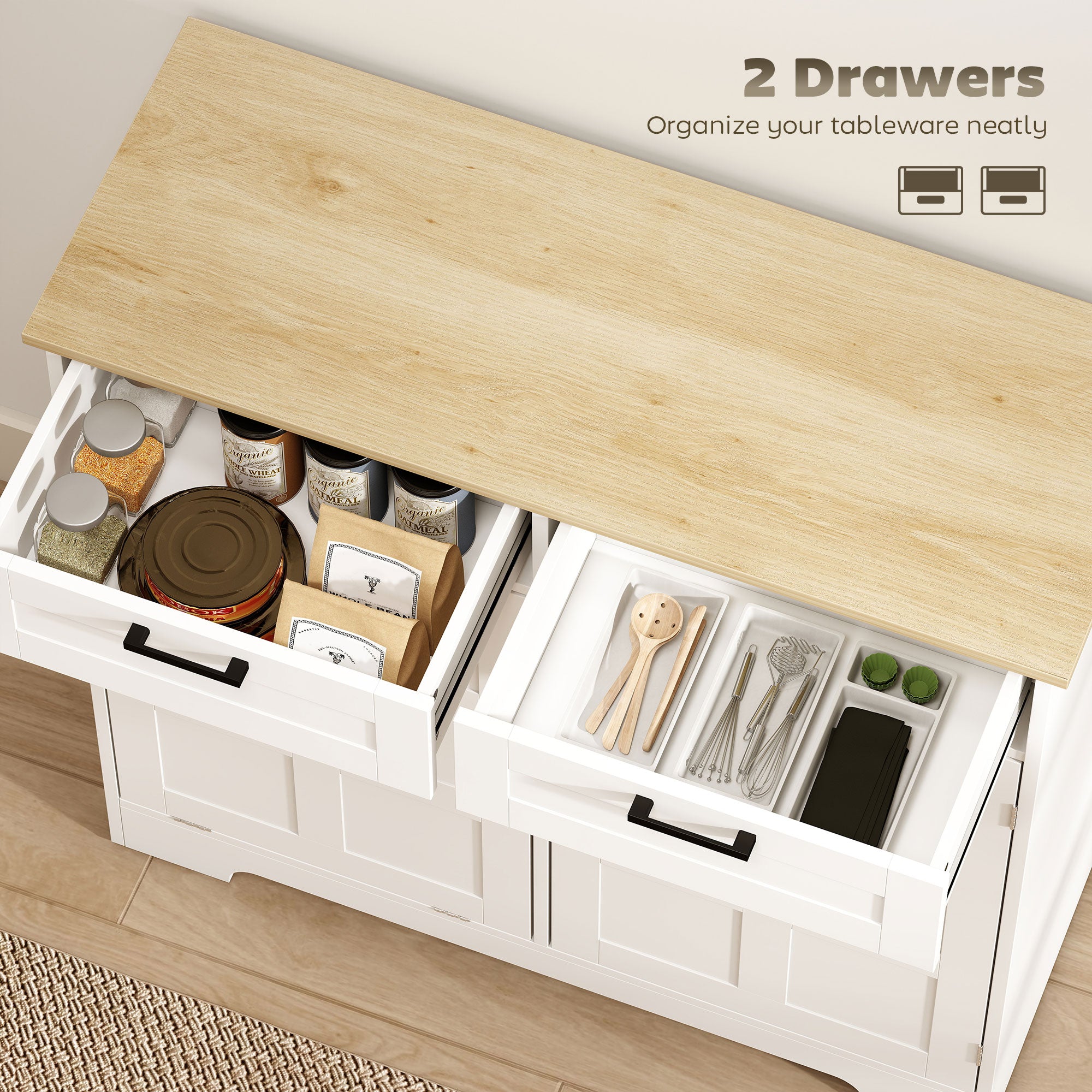 13 Gallon Tilt Out Trash Cabinet Kitchen Island - White-DECOROLALA