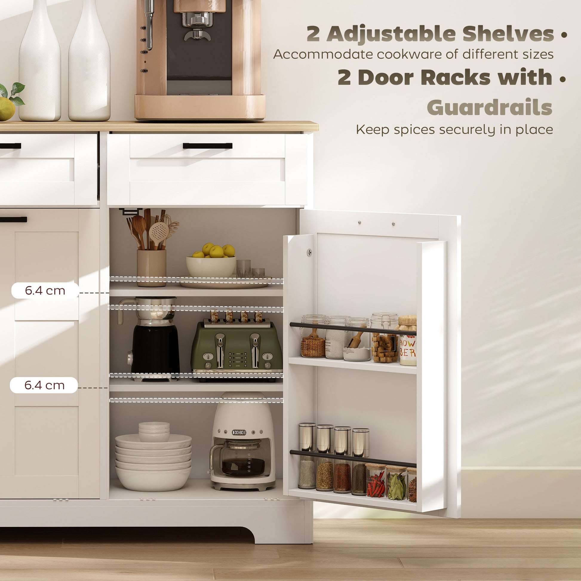 13 Gallon Tilt Out Trash Cabinet Kitchen Island - White-DECOROLALA