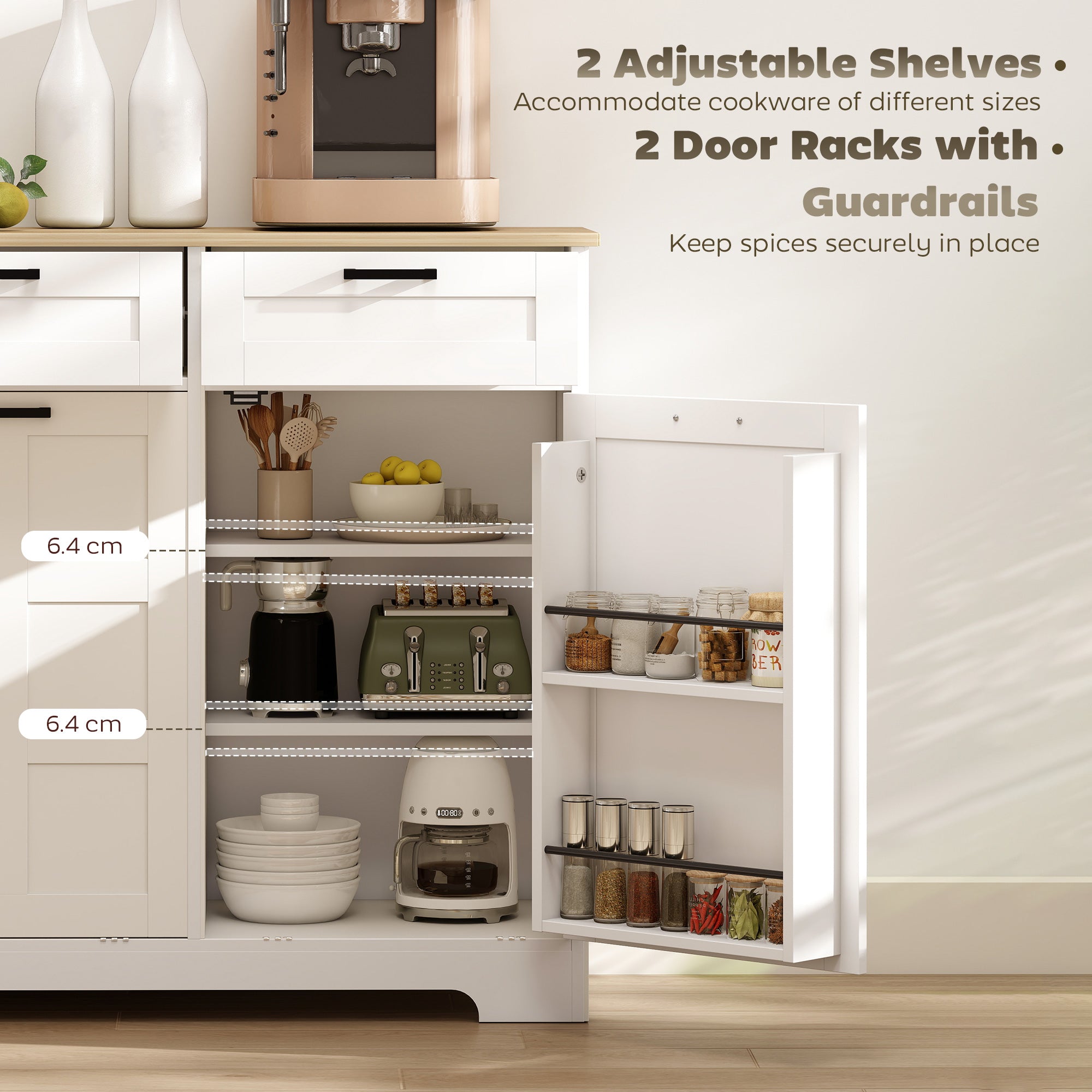 13 Gallon Tilt Out Trash Cabinet Kitchen Island - White-DECOROLALA