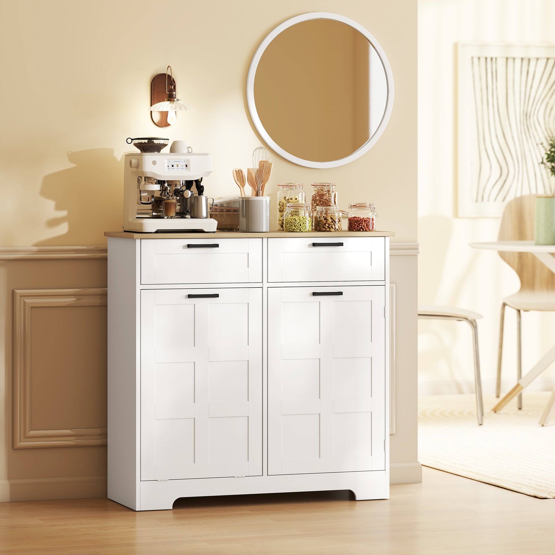 13 Gallon Tilt Out Trash Cabinet Kitchen Island - White-DECOROLALA