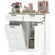 13 Gallon Tilt Out Trash Cabinet Kitchen Island - White-DECOROLALA