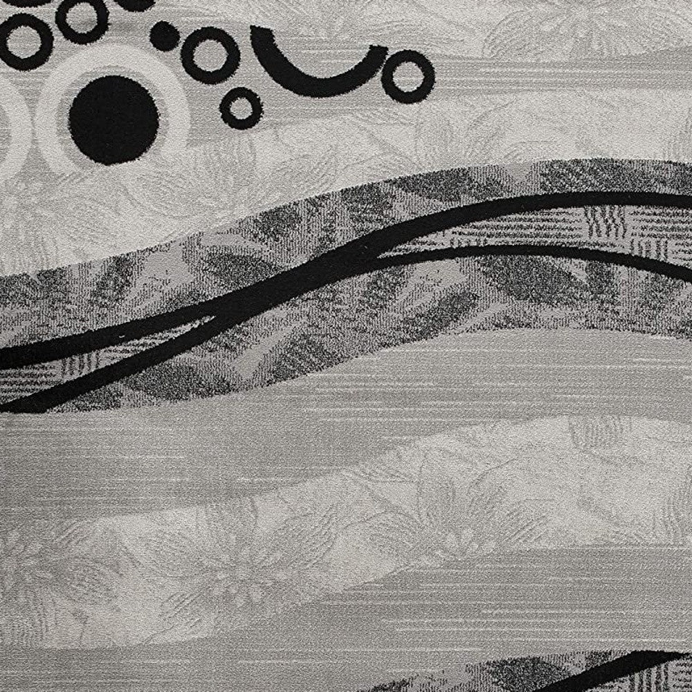 13' Gray And Black Abstract Shag Runner Rug-Area Rugs-DECOROLALA