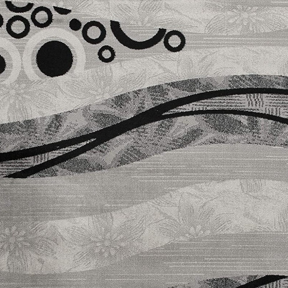 13' Gray And Black Abstract Shag Runner Rug-Area Rugs-DECOROLALA