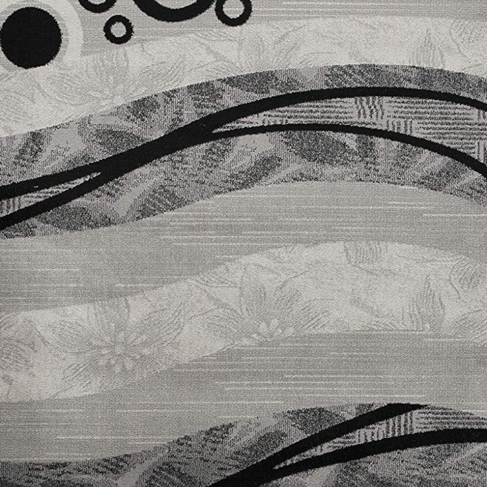 13' Gray And Black Abstract Shag Runner Rug-Area Rugs-DECOROLALA