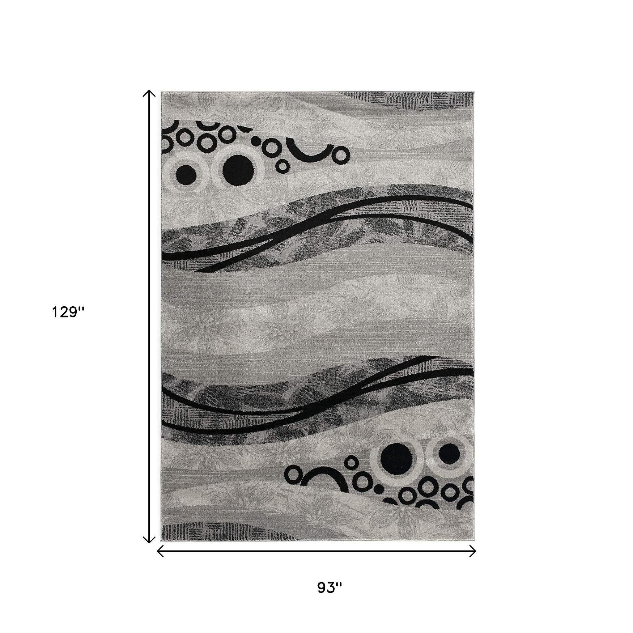 13' Gray And Black Abstract Shag Runner Rug-Area Rugs-DECOROLALA