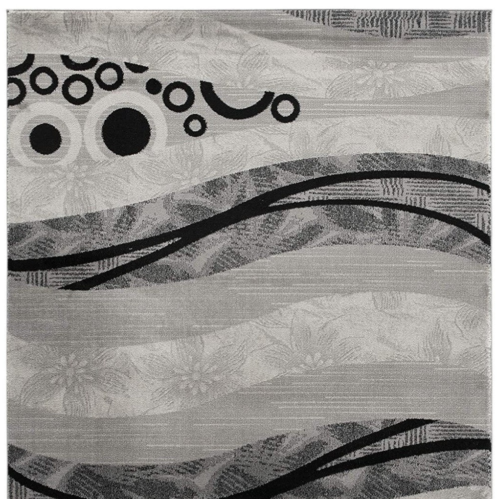 13' Gray And Black Abstract Shag Runner Rug-Area Rugs-DECOROLALA