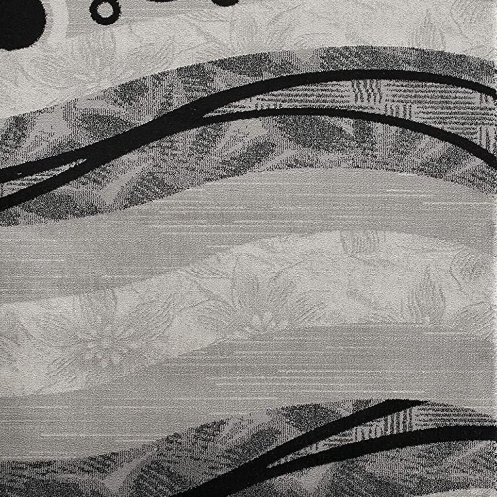 13' Gray And Black Abstract Shag Runner Rug-Area Rugs-DECOROLALA