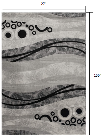 13' Gray And Black Abstract Shag Runner Rug-Area Rugs-DECOROLALA