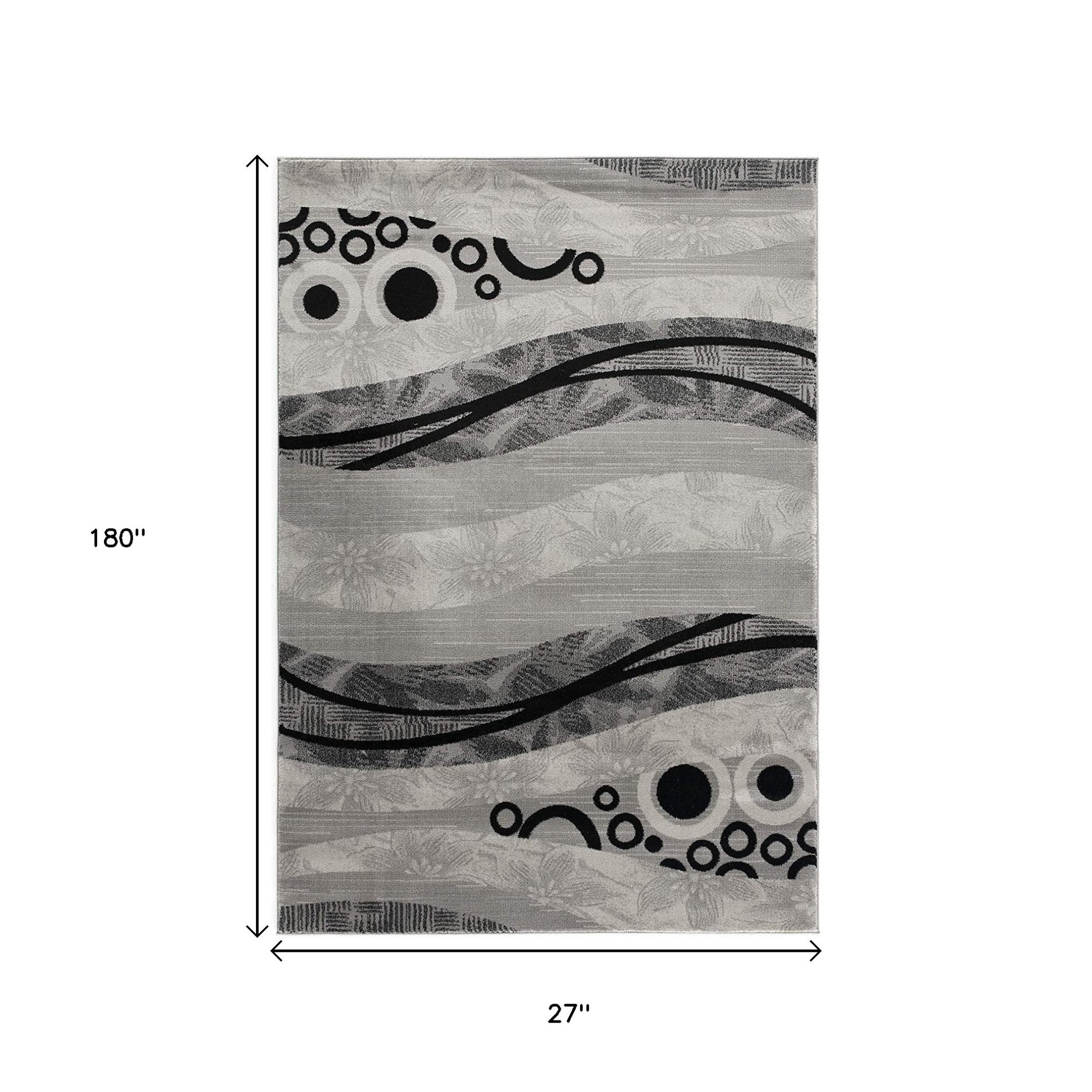 13' Gray And Black Abstract Shag Runner Rug-Area Rugs-DECOROLALA