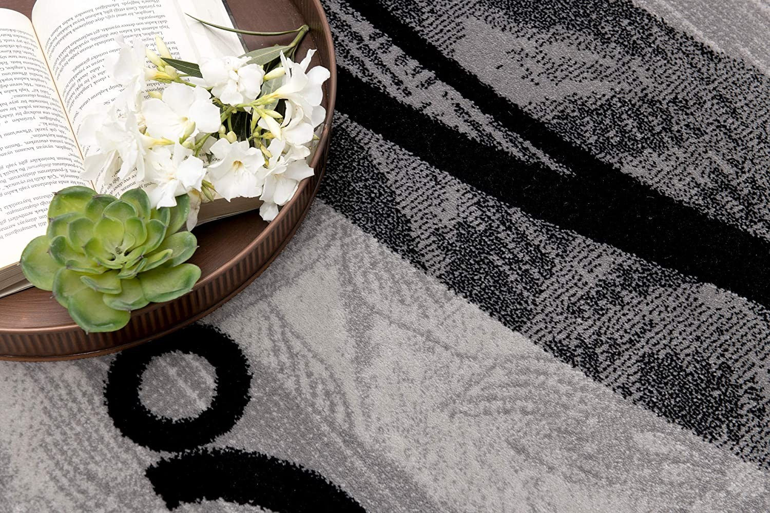 13' Gray And Black Abstract Shag Runner Rug-Area Rugs-DECOROLALA