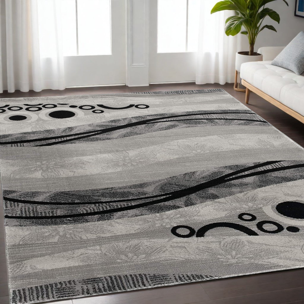 13' Gray And Black Abstract Shag Runner Rug-Area Rugs-DECOROLALA