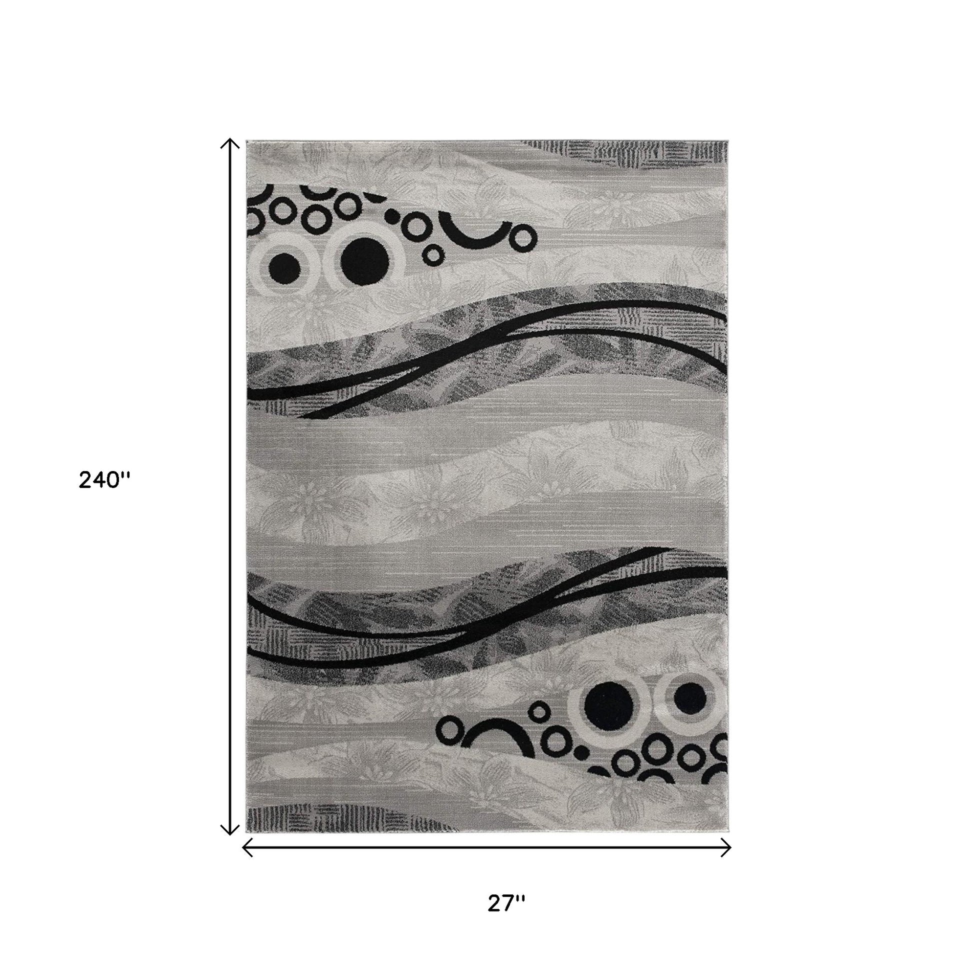 13' Gray And Black Abstract Shag Runner Rug-Area Rugs-DECOROLALA