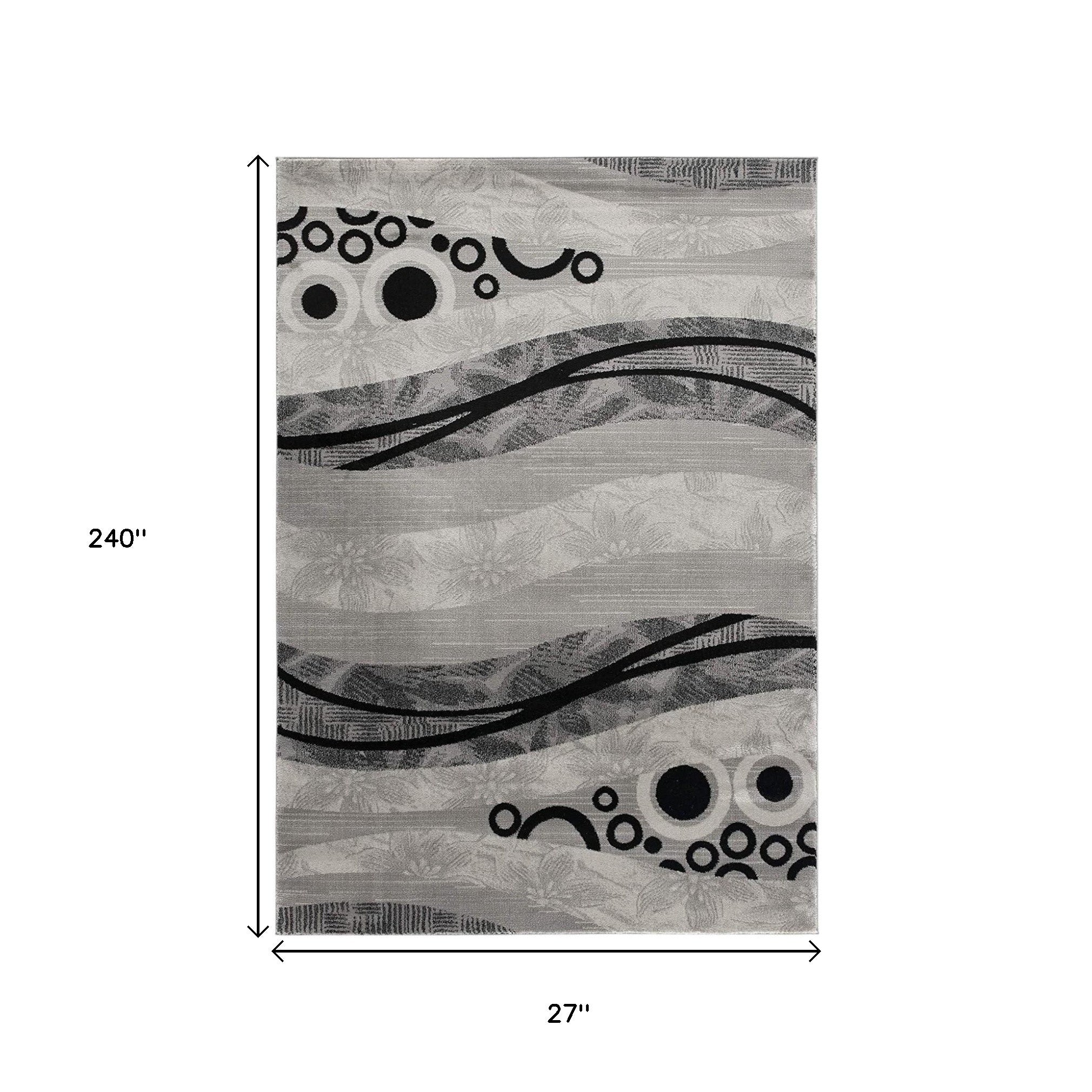 13' Gray And Black Abstract Shag Runner Rug-Area Rugs-DECOROLALA