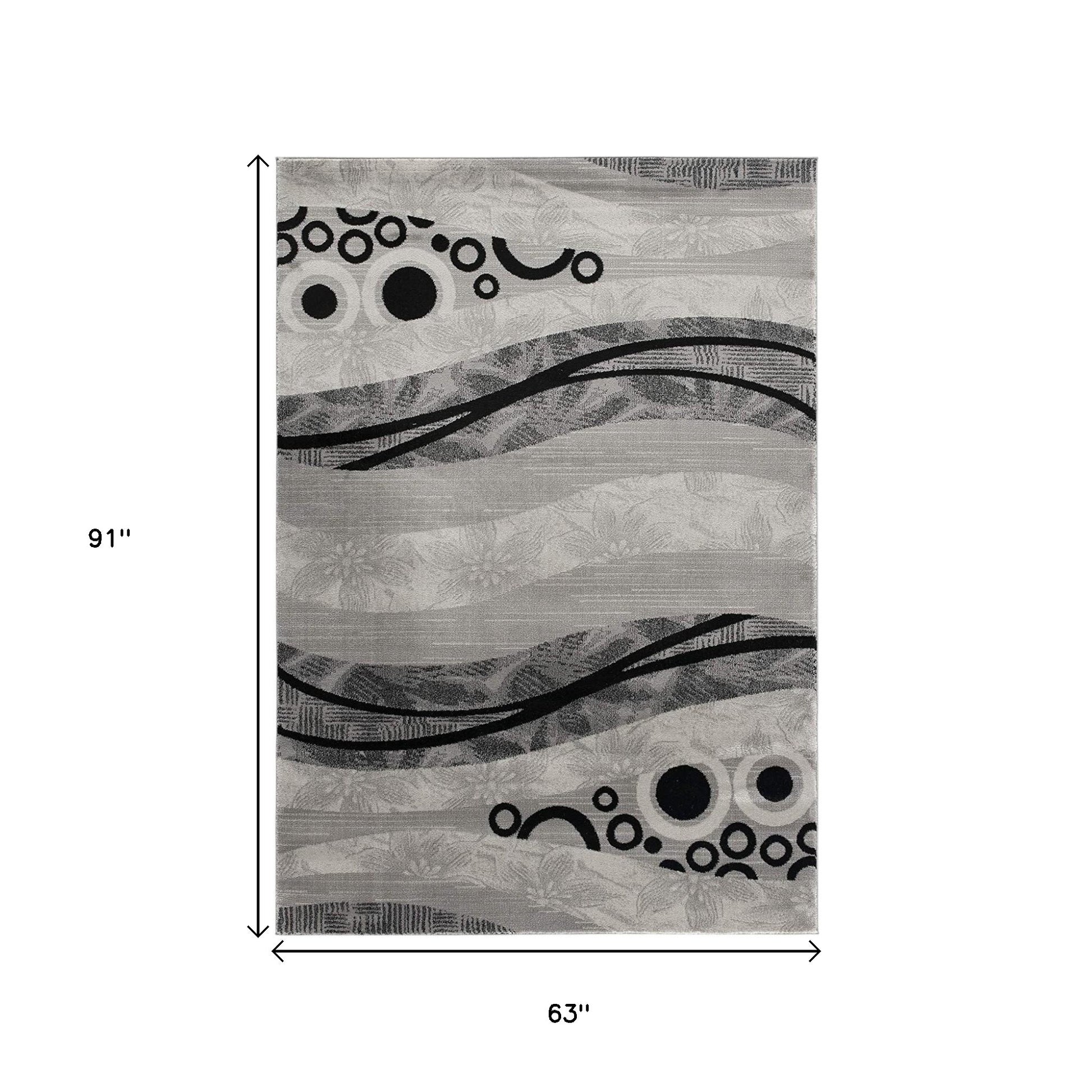 13' Gray And Black Abstract Shag Runner Rug-Area Rugs-DECOROLALA