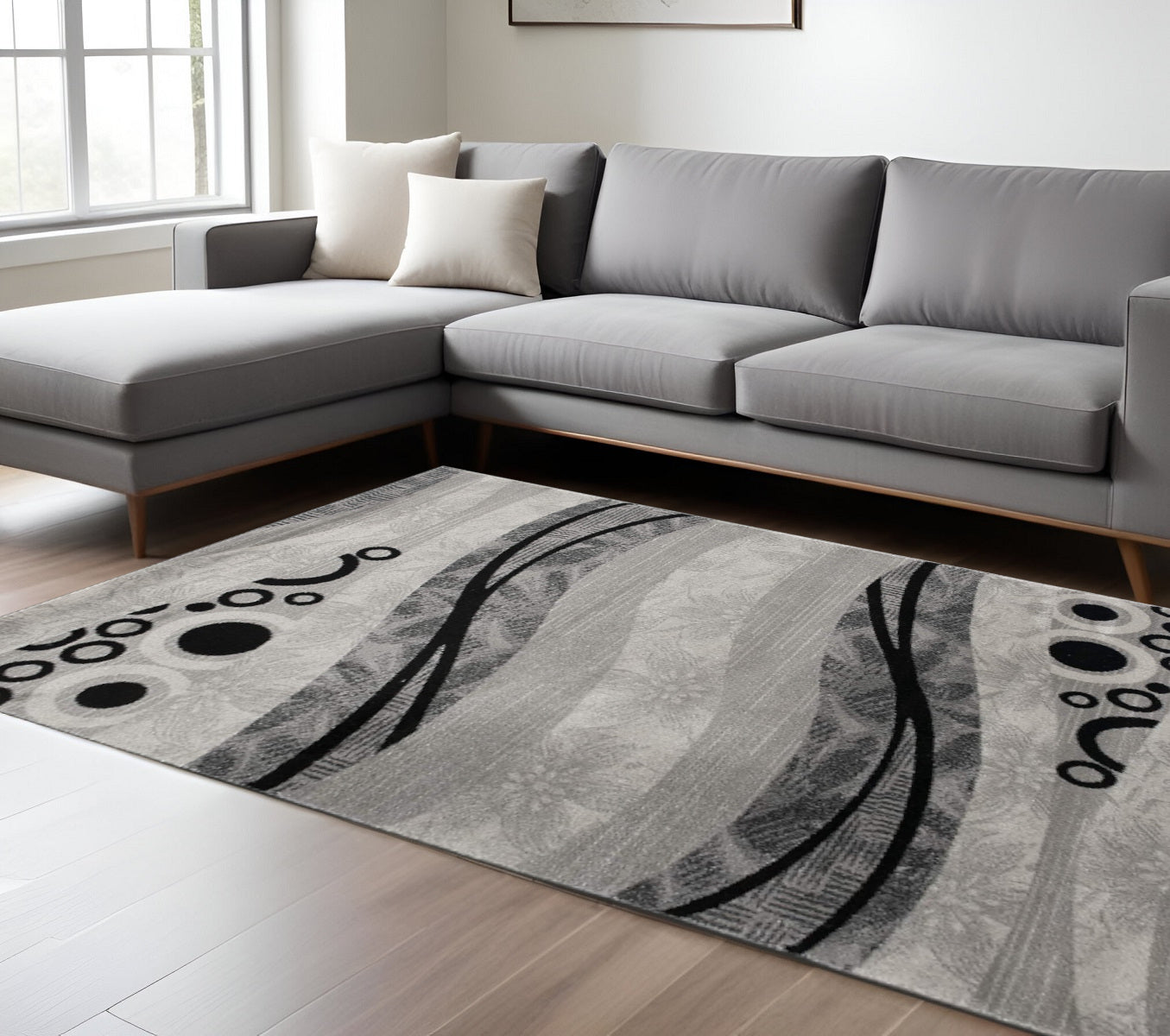 13' Gray And Black Abstract Shag Runner Rug-Area Rugs-DECOROLALA