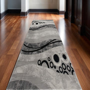 13' Gray And Black Abstract Shag Runner Rug-Area Rugs-DECOROLALA