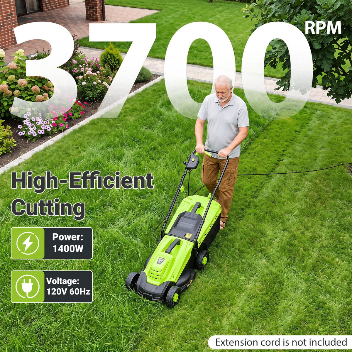 13-Inch 12-Amp Corded Electric Lawn Mower with 3-Position Height Adjustment-Green-Garden Tools-DECOROLALA