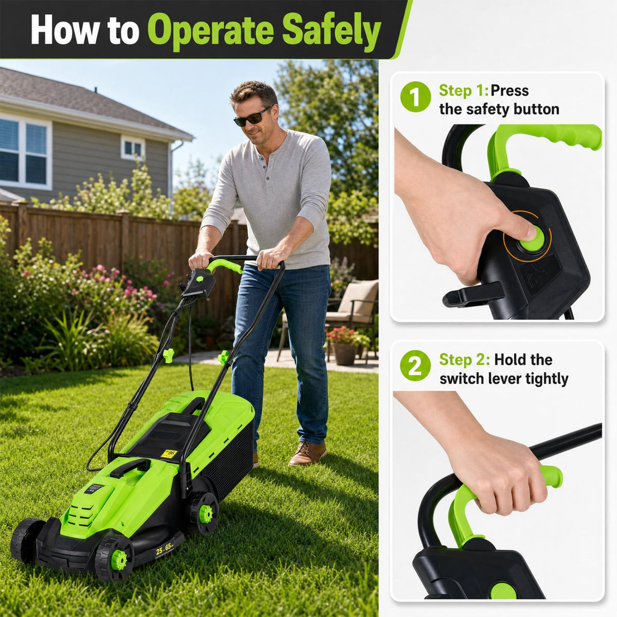 13-Inch 12-Amp Corded Electric Lawn Mower with 3-Position Height Adjustment-Green-Garden Tools-DECOROLALA