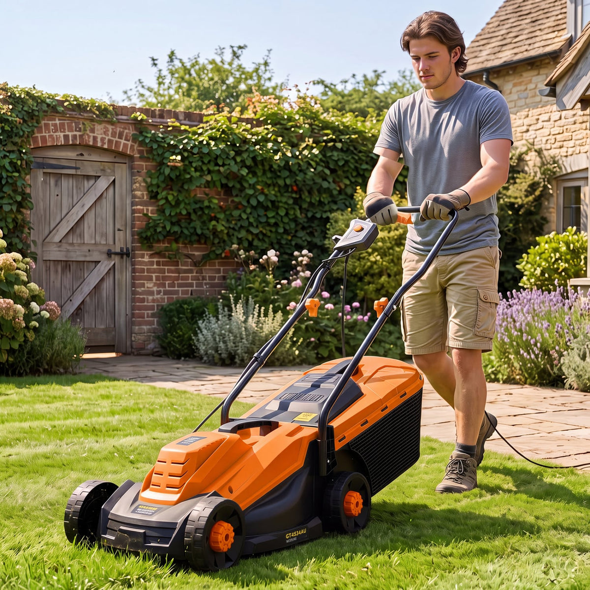 13-Inch 12-Amp Corded Electric Lawn Mower with 3-Position Height Adjustment-Orange-Garden Tools-DECOROLALA