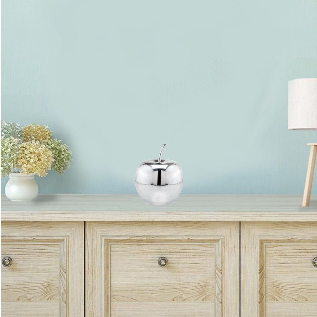 13" Silver Buffed Aluminum Decorative Apple Tabletop Sculpture-Sculptures-DECOROLALA