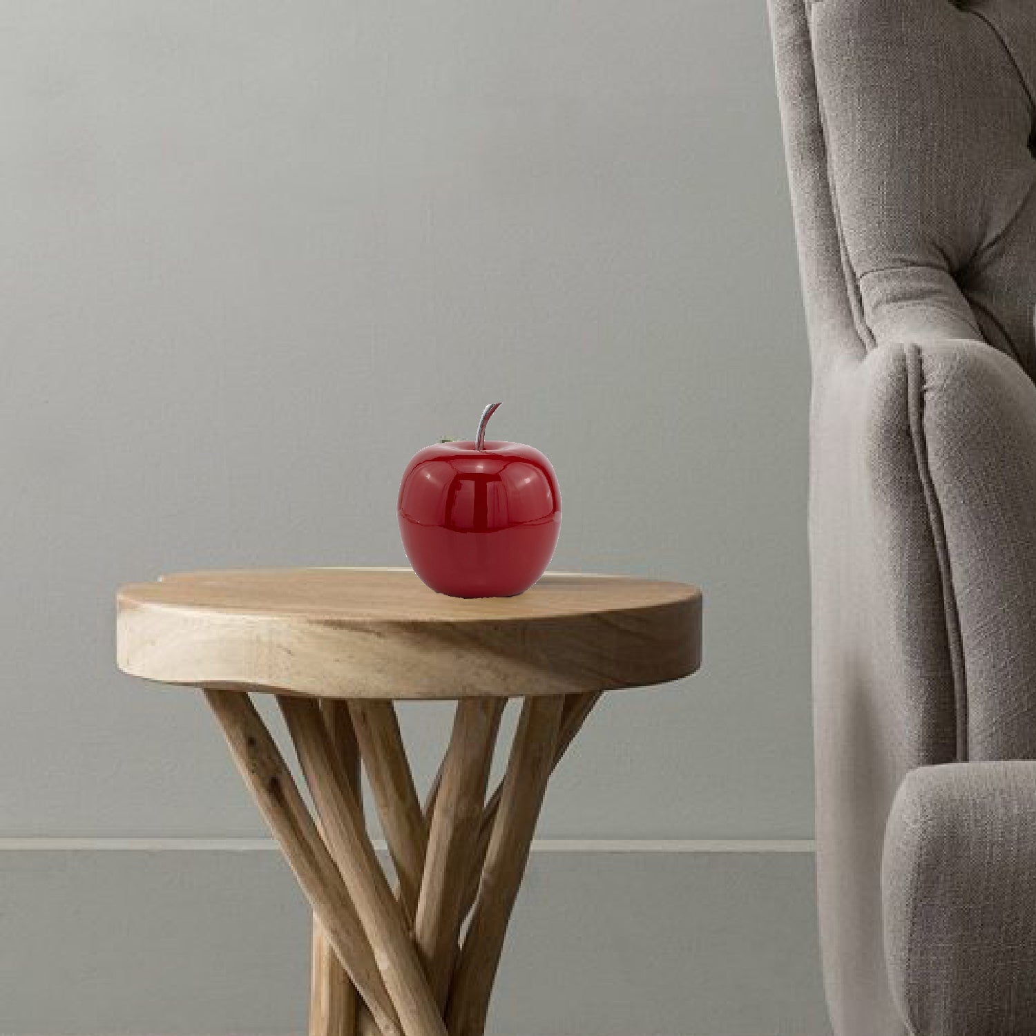 13" Silver Buffed Aluminum Decorative Apple Tabletop Sculpture-Sculptures-DECOROLALA