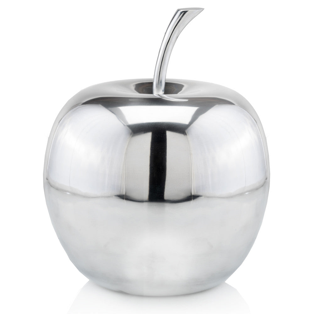 13" Silver Buffed Aluminum Decorative Apple Tabletop Sculpture-Sculptures-DECOROLALA