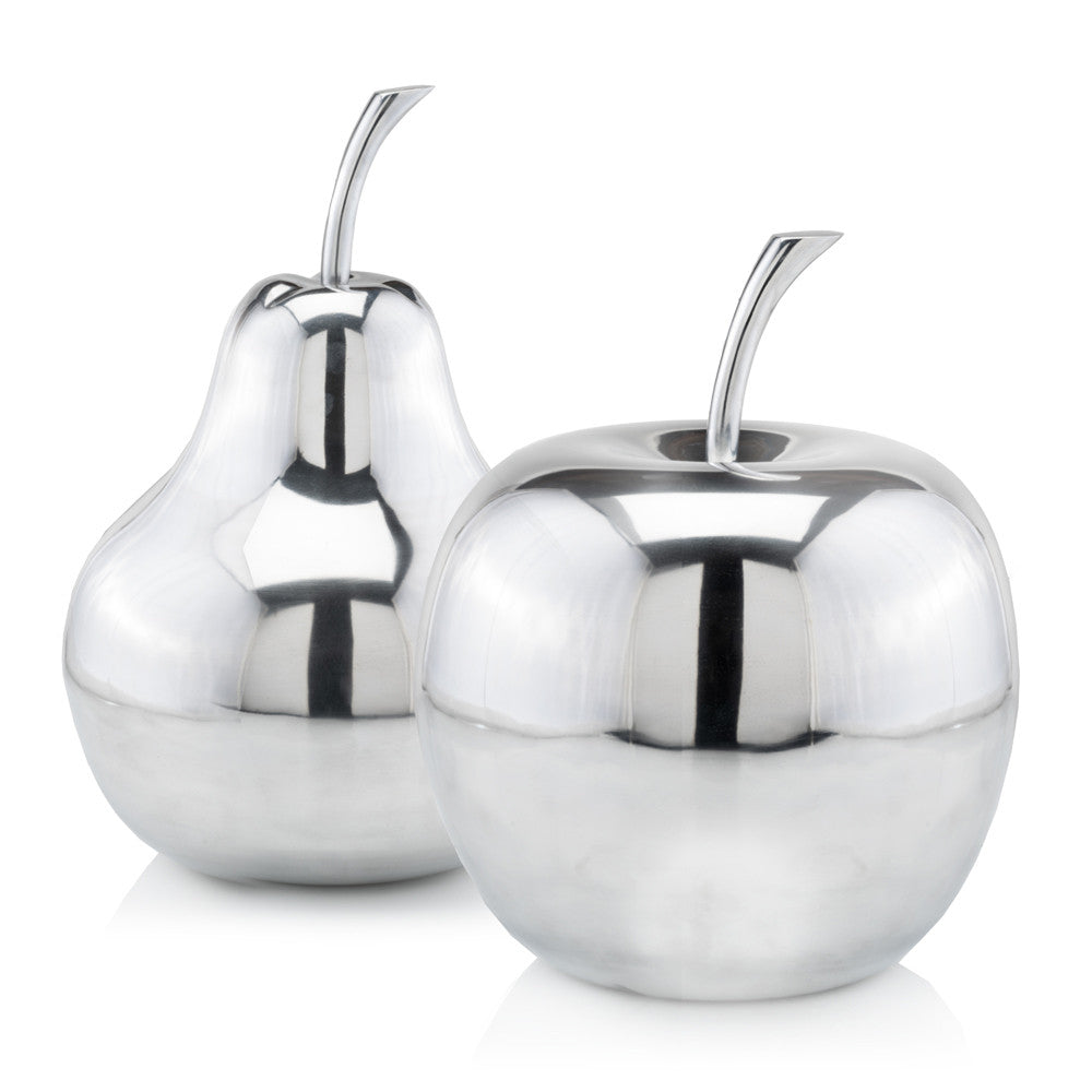 13" Silver Buffed Aluminum Decorative Apple Tabletop Sculpture-Sculptures-DECOROLALA