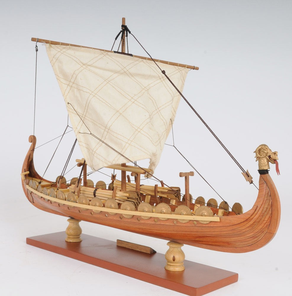 13" Wood Brown Solid Wood Hand Painted Model Boat Tabletop Sculpture-Sculptures-DECOROLALA
