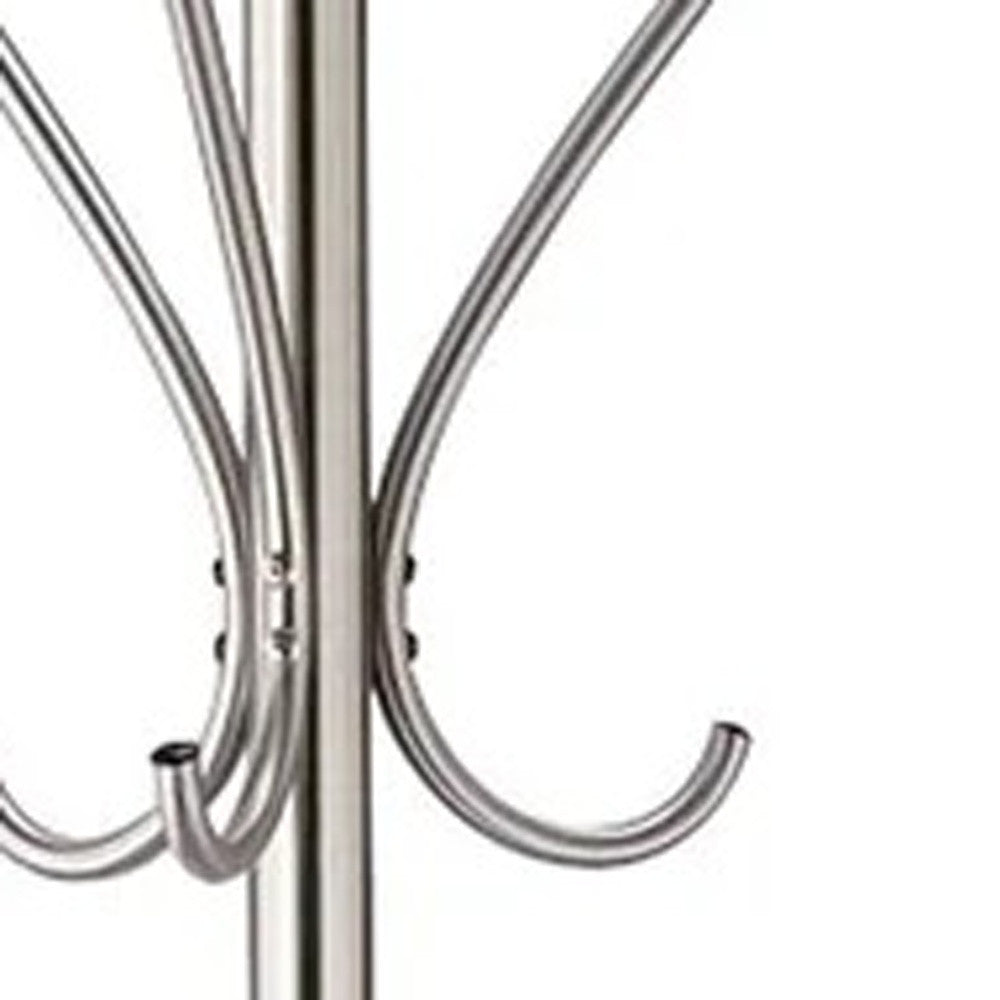 13" X 68" Brushed Steel Brushed Steel Stand Coat Rack-Coat Hangers-DECOROLALA