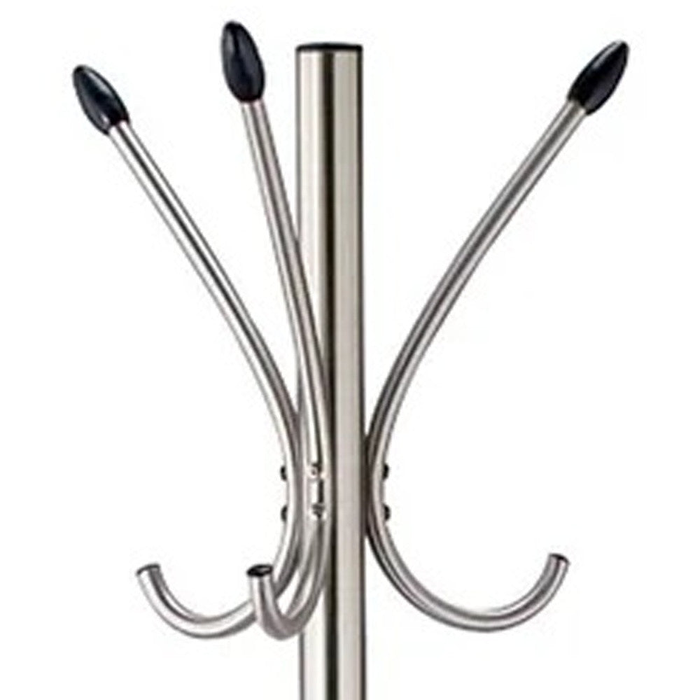 13" X 68" Brushed Steel Brushed Steel Stand Coat Rack-Coat Hangers-DECOROLALA
