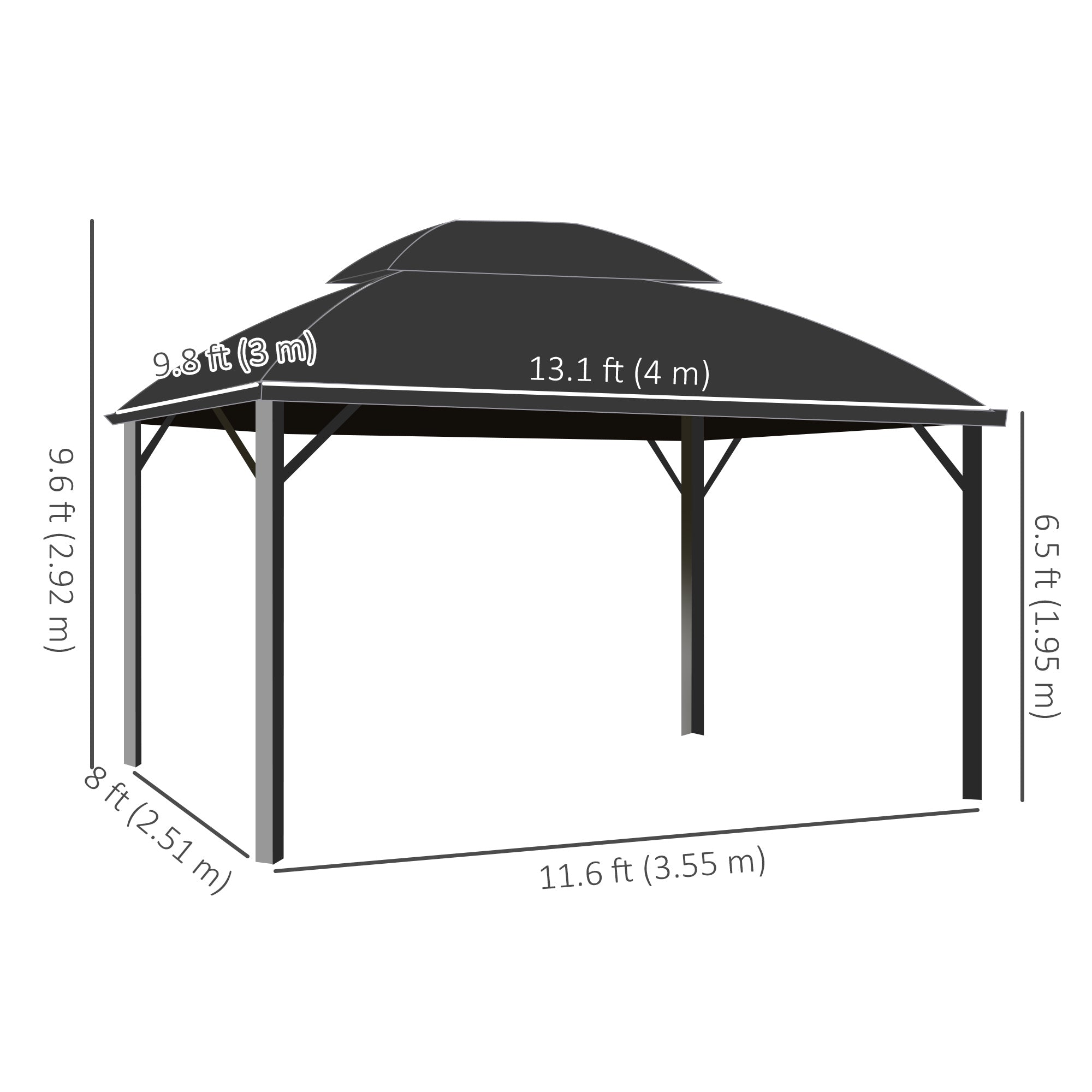 13' x 10' Hardtop Patio Gazebo with Curtains - Black-DECOROLALA