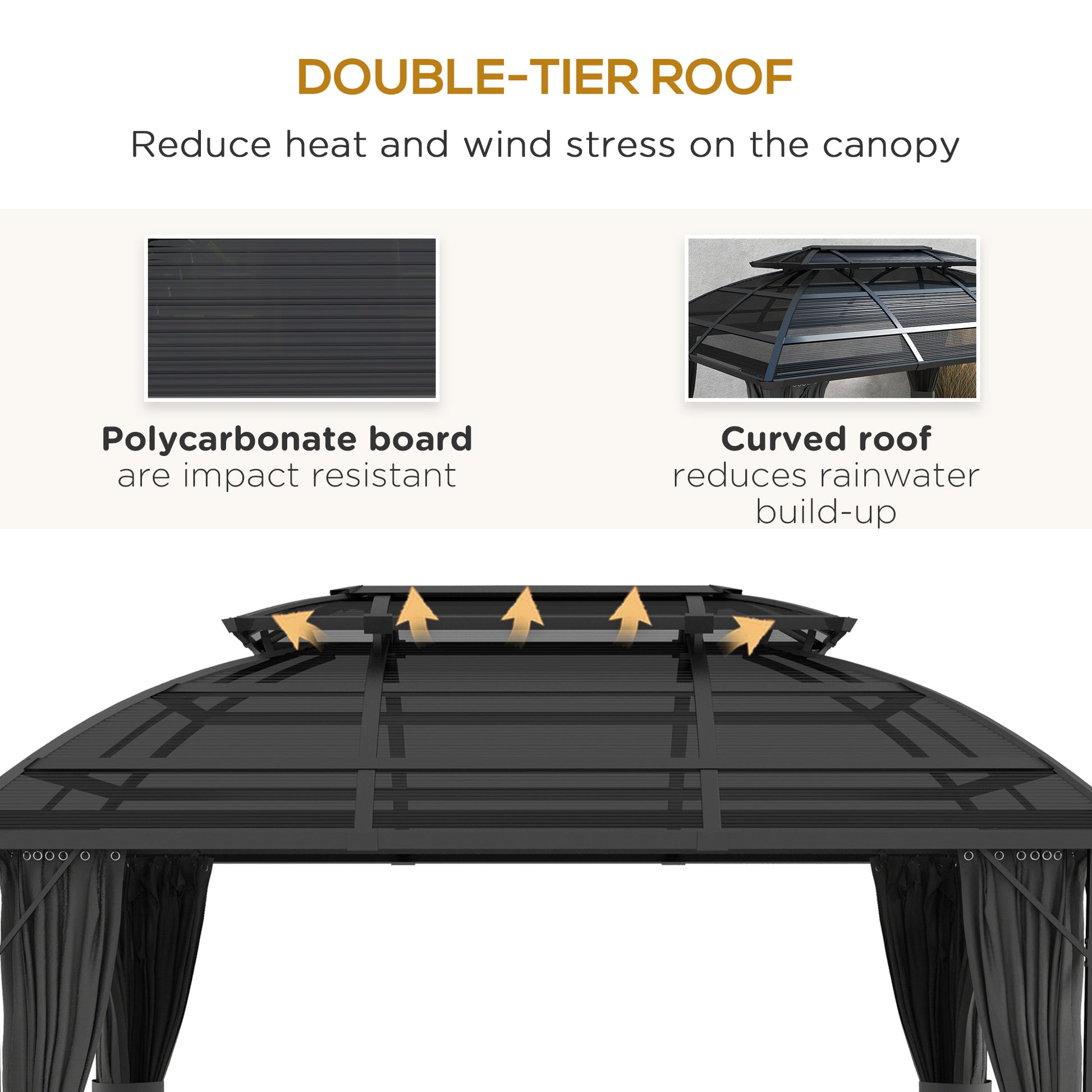 13' x 10' Hardtop Patio Gazebo with Curtains - Black-DECOROLALA