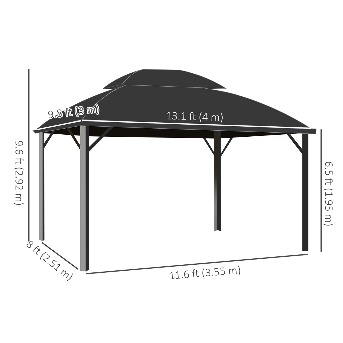 13' x 10' Hardtop Patio Gazebo with Curtains - Black-Gazebos-DECOROLALA