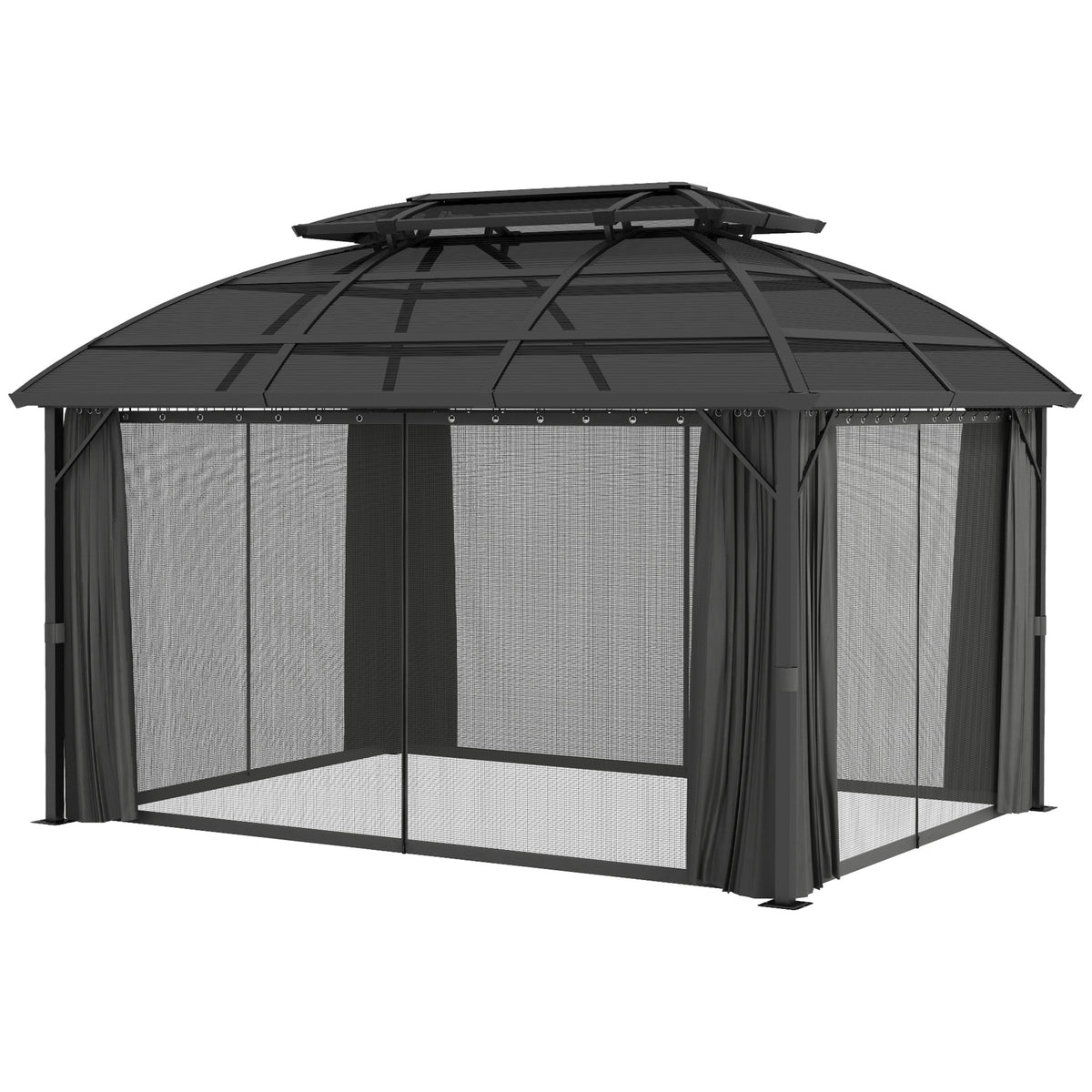 13' x 10' Hardtop Patio Gazebo with Curtains - Black-Gazebos-DECOROLALA
