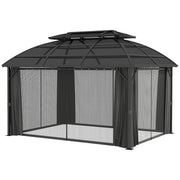 13' x 10' Hardtop Patio Gazebo with Curtains - Black-DECOROLALA