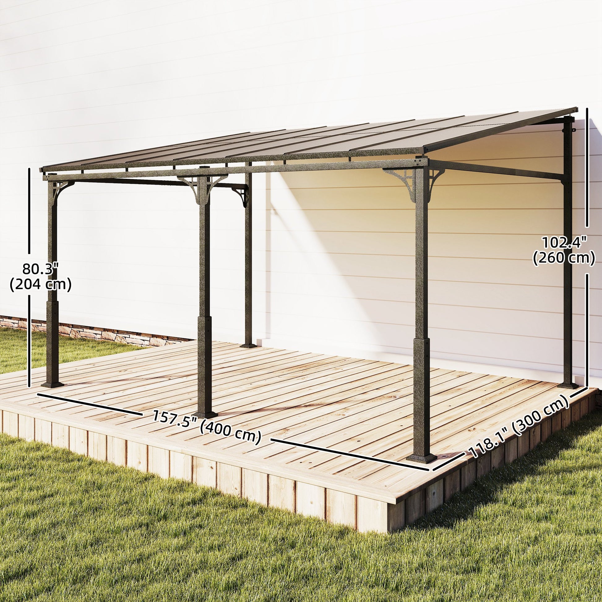13' x 10' Lean to Gazebo - Wall Mounted Pergola Brown-Gazebo-DECOROLALA