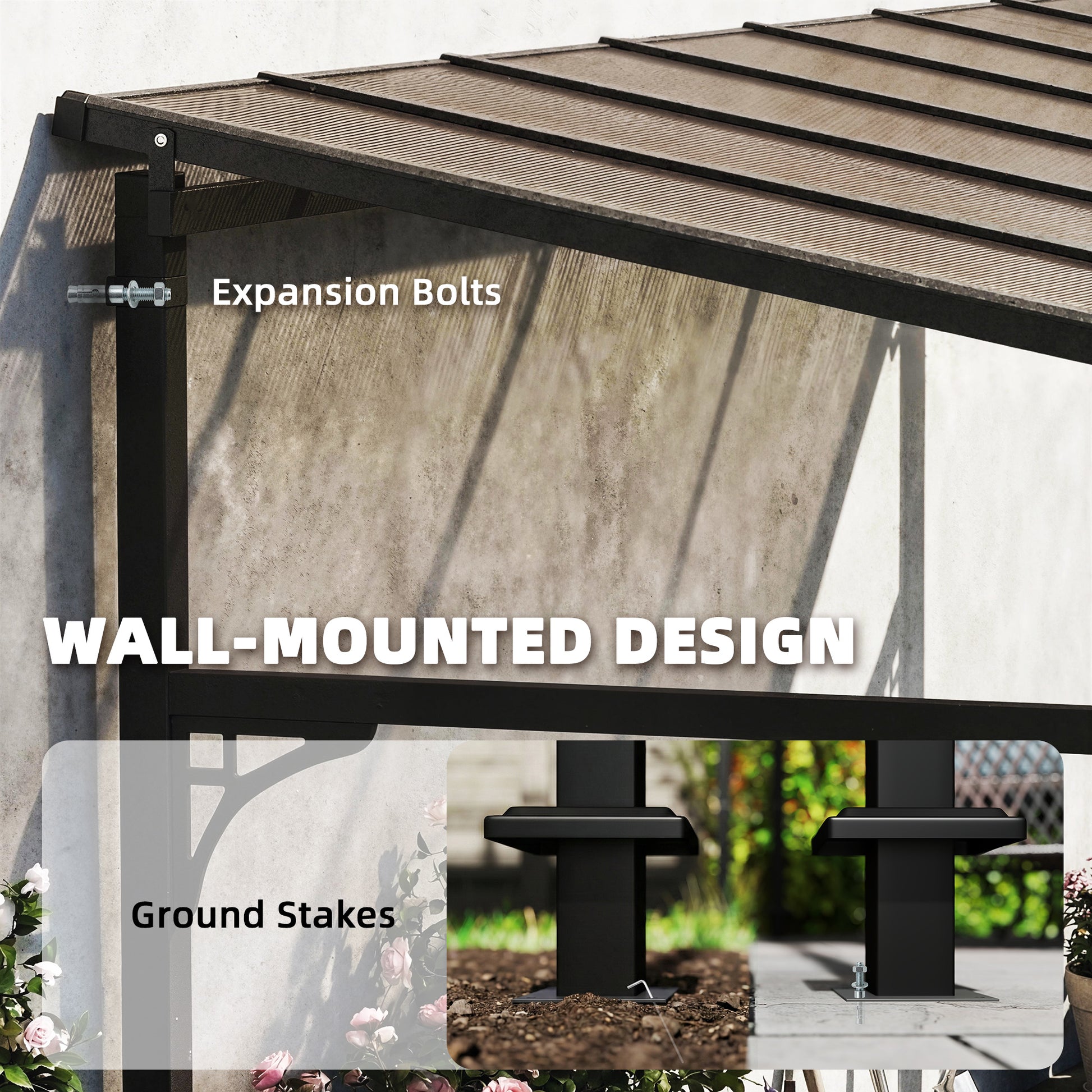 13' x 10' Lean to Gazebo - Wall Mounted Pergola Brown-Gazebo-DECOROLALA