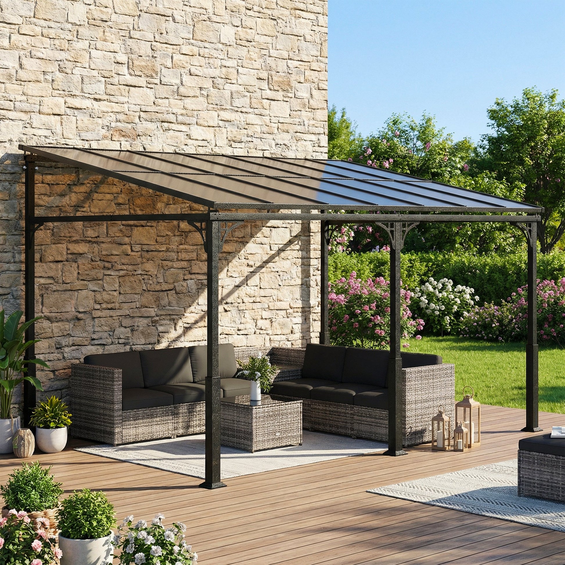 13' x 10' Lean to Gazebo - Wall Mounted Pergola Brown-Gazebo-DECOROLALA