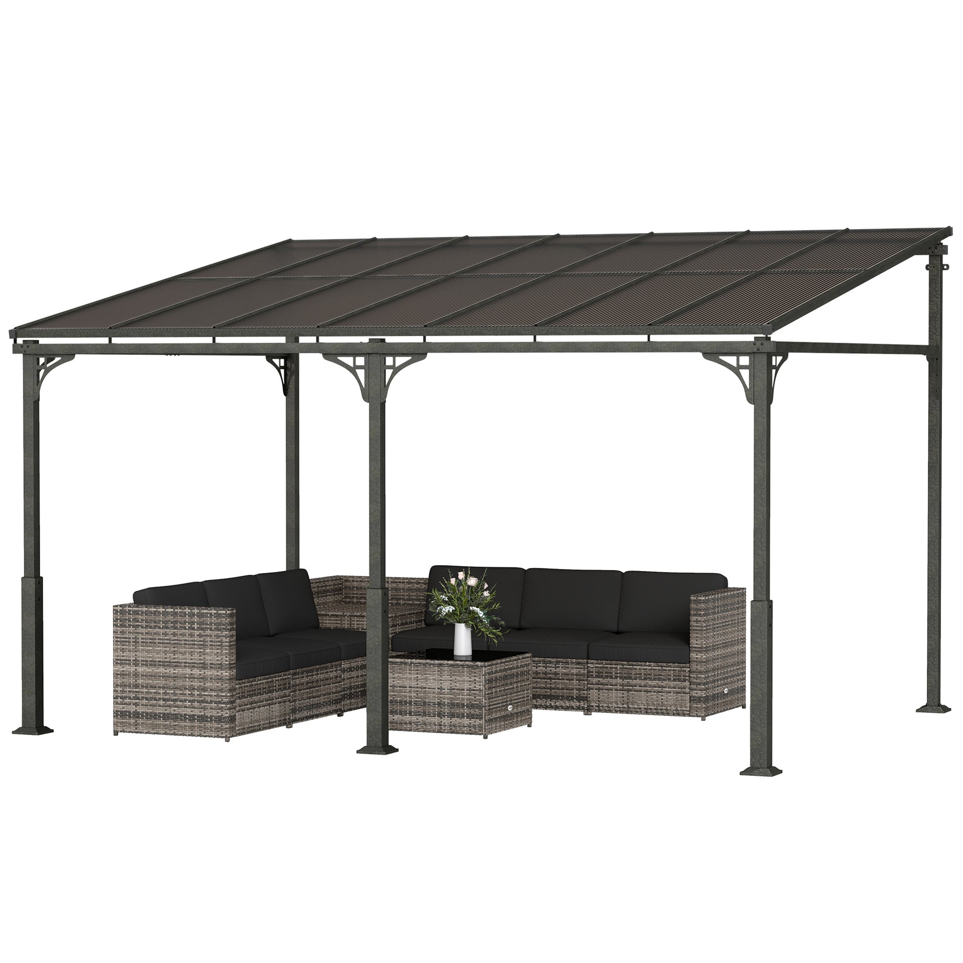 13' x 10' Lean to Gazebo - Wall Mounted Pergola Brown-Gazebo-DECOROLALA