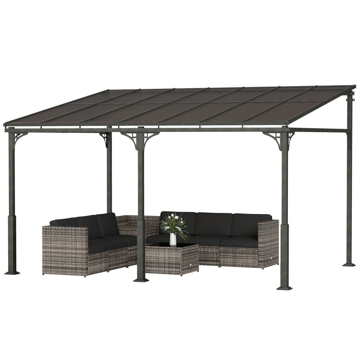 13' x 10' Lean to Gazebo - Wall Mounted Pergola Brown-Gazebos-DECOROLALA