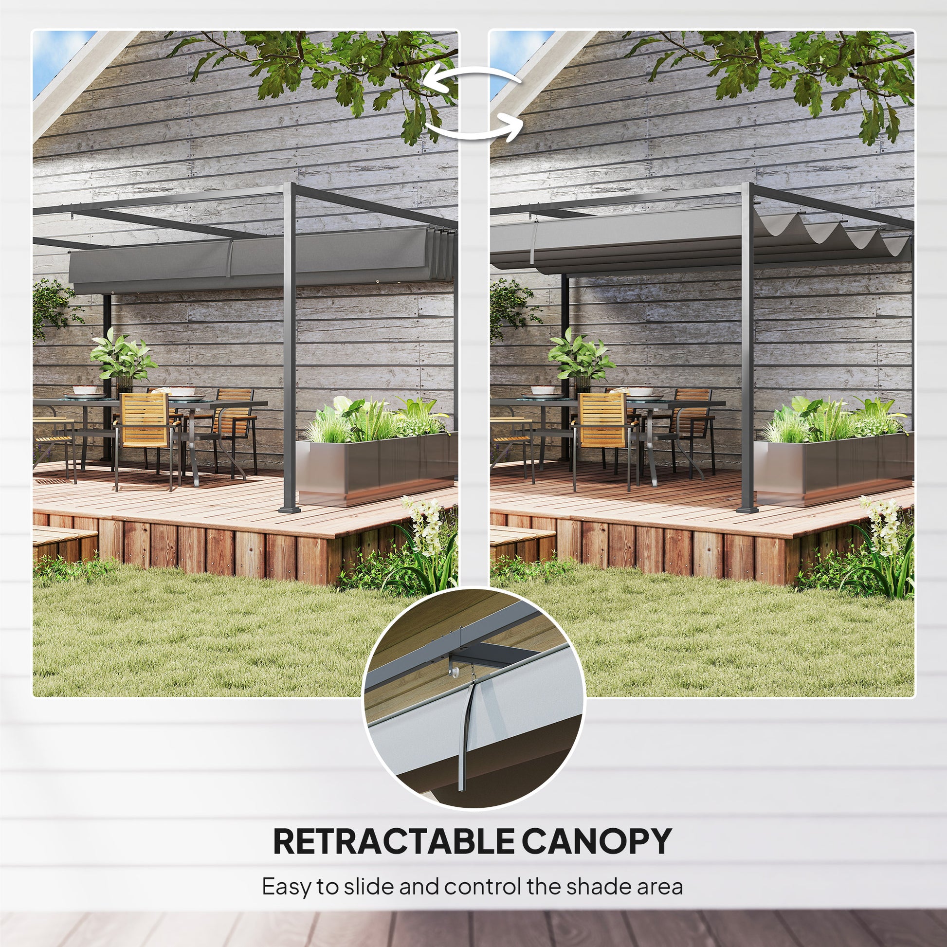 13' x 10' Patio Pergola with Retractable Canopy - Dark Grey-DECOROLALA