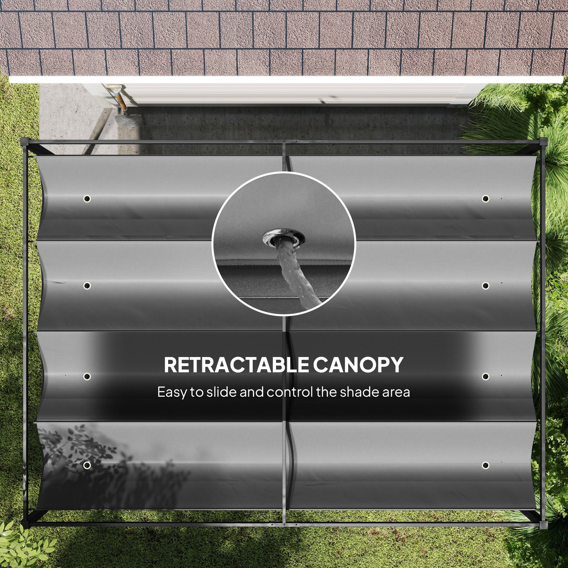 13' x 10' Patio Pergola with Retractable Canopy - Dark Grey-DECOROLALA