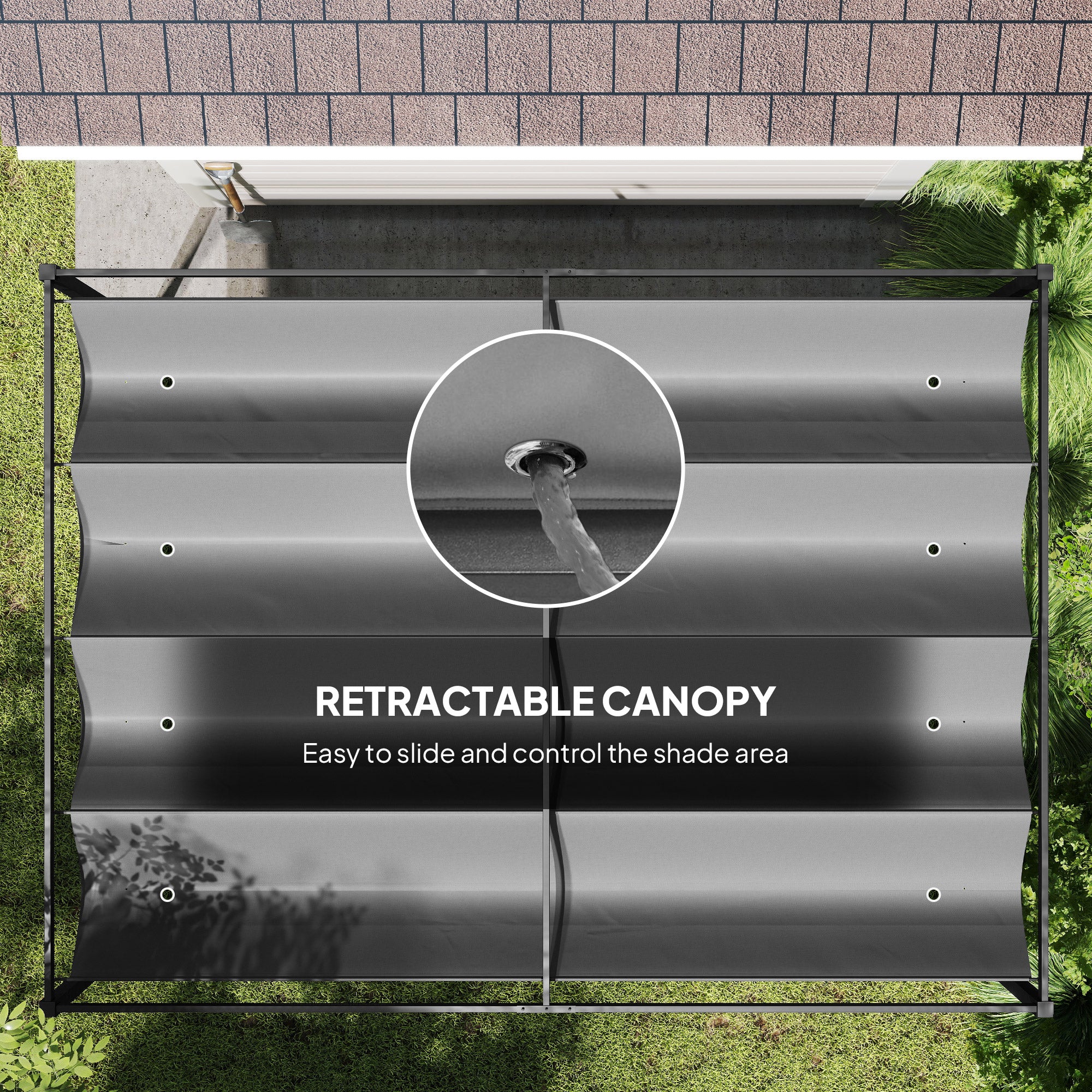 13' x 10' Patio Pergola with Retractable Canopy - Dark Grey-DECOROLALA