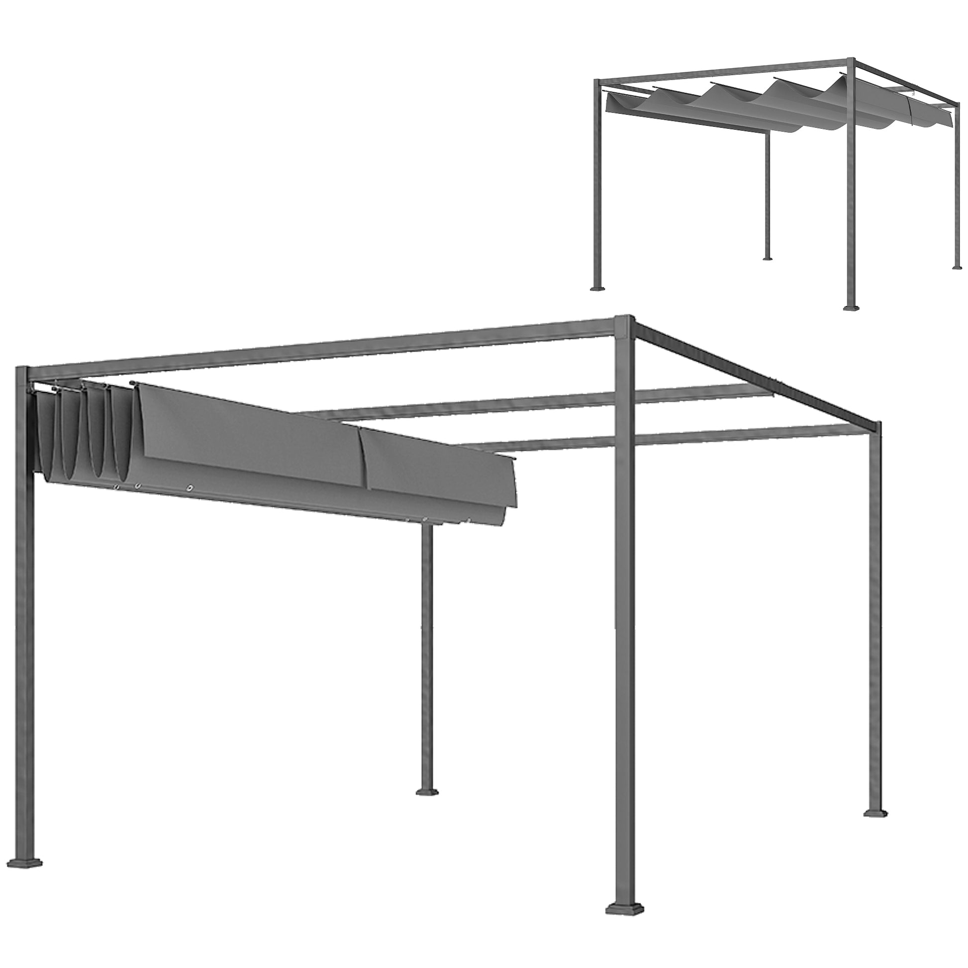 13' x 10' Patio Pergola with Retractable Canopy - Dark Grey-DECOROLALA