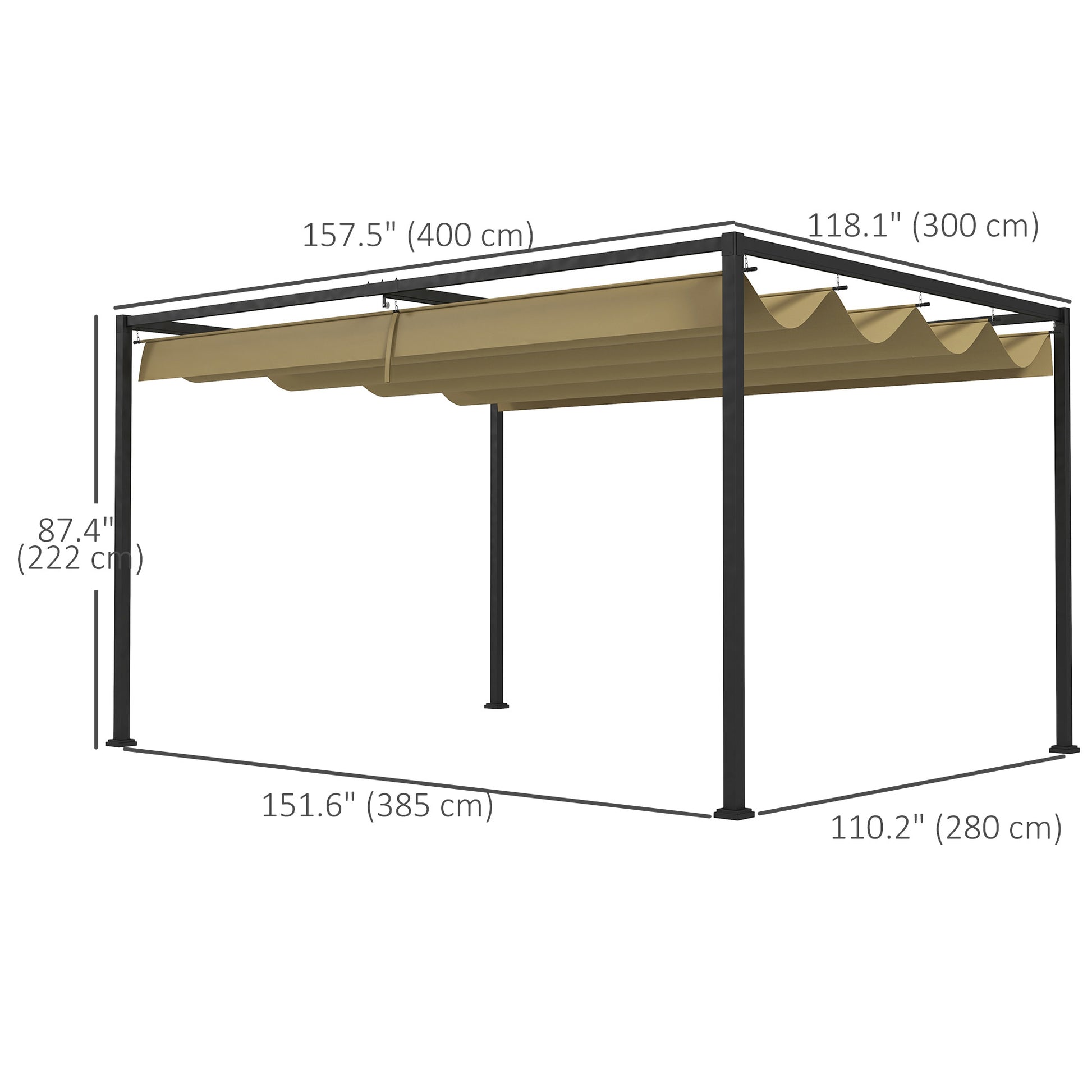 13' x 10' Patio Pergola with Retractable Canopy - Khaki-DECOROLALA