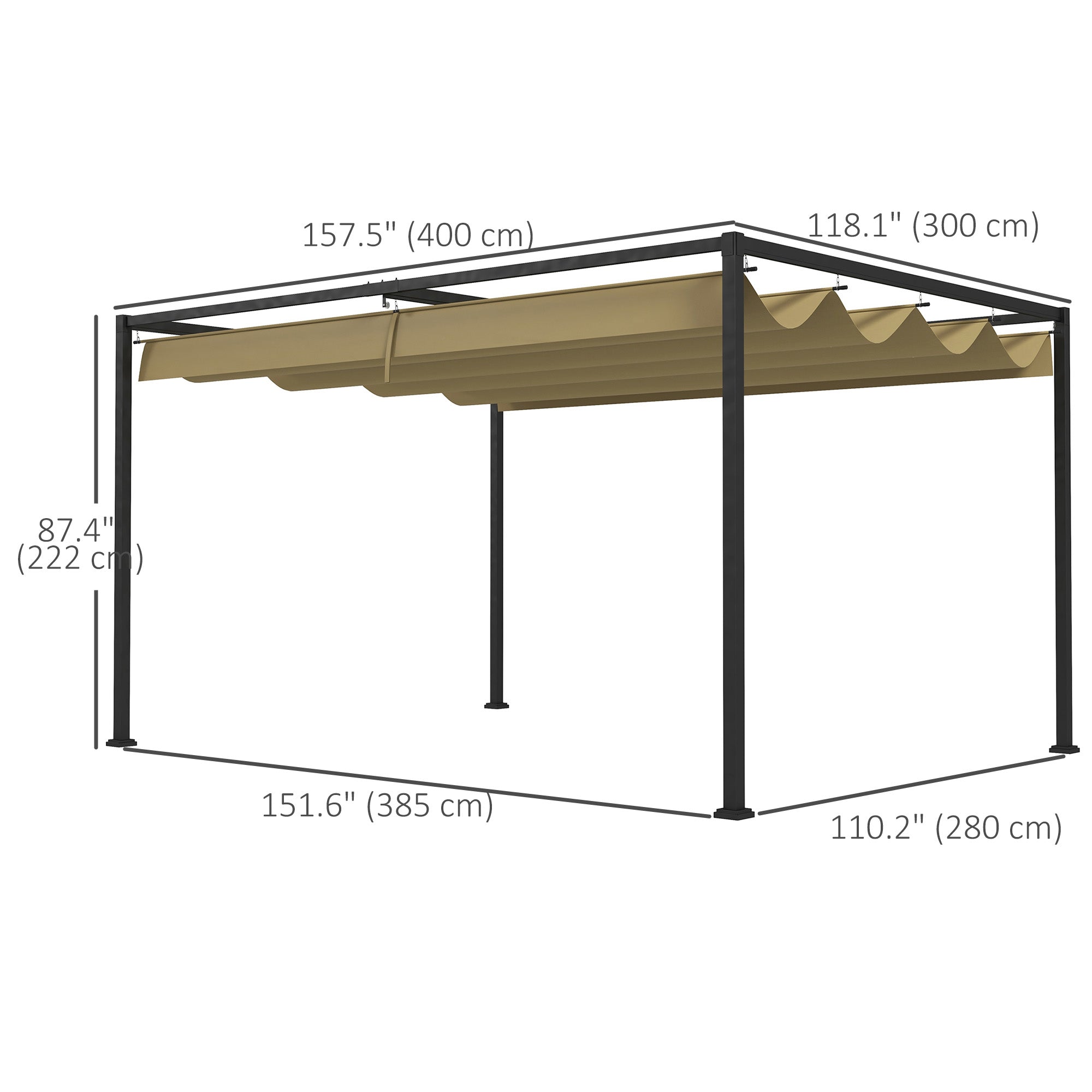 13' x 10' Patio Pergola with Retractable Canopy - Khaki-DECOROLALA