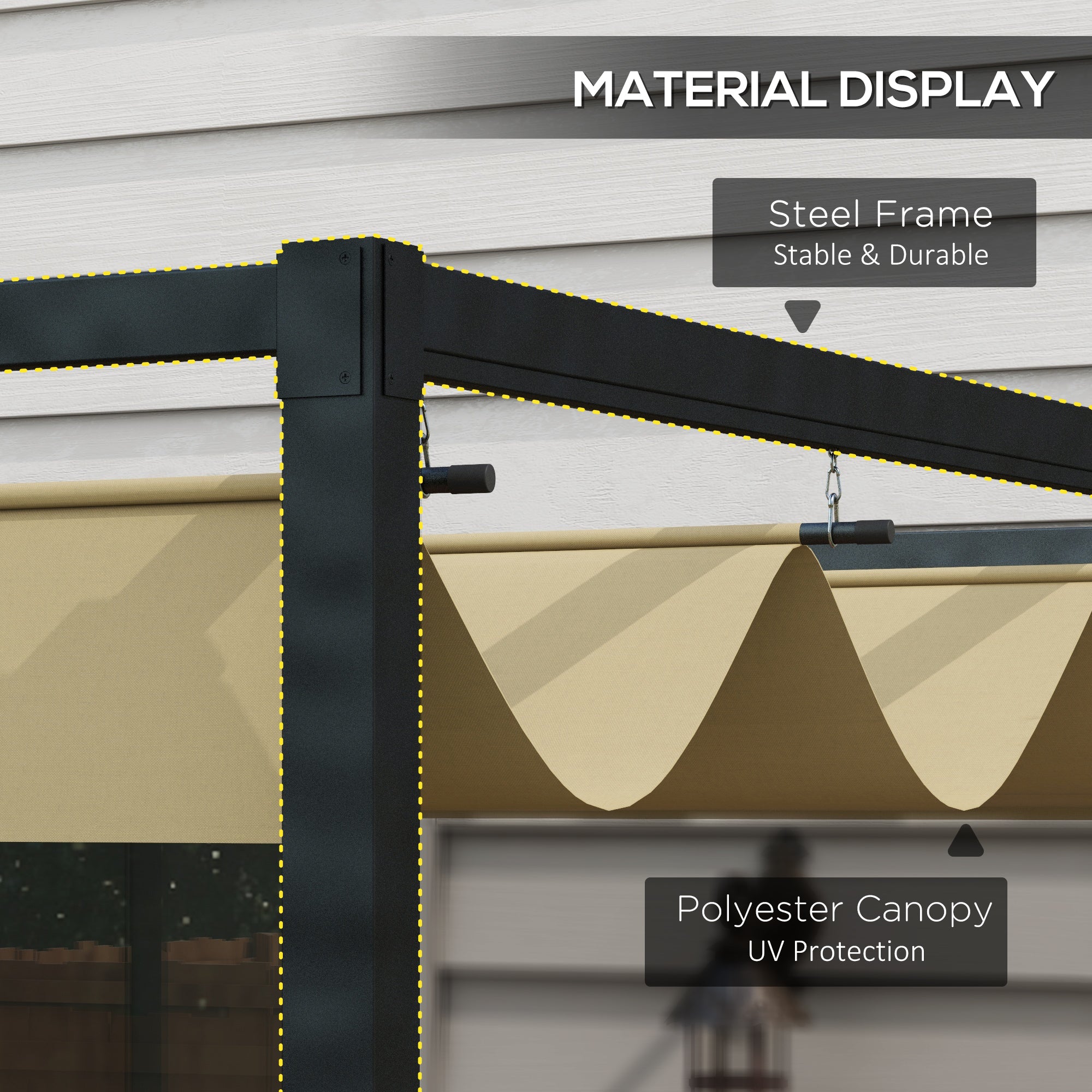 13' x 10' Patio Pergola with Retractable Canopy - Khaki-DECOROLALA