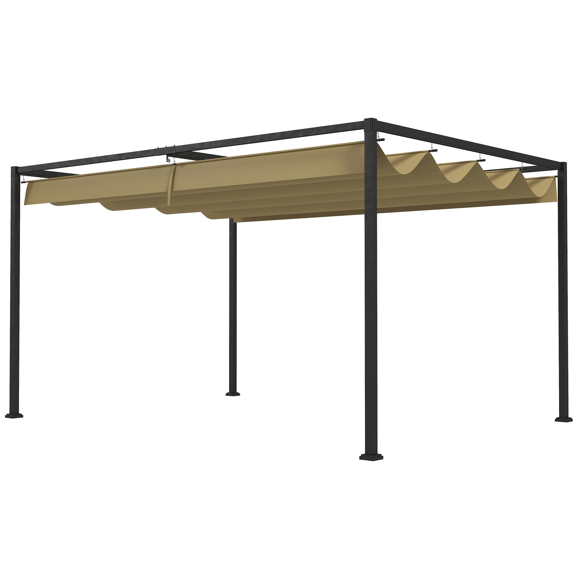 13' x 10' Patio Pergola with Retractable Canopy - Khaki-DECOROLALA