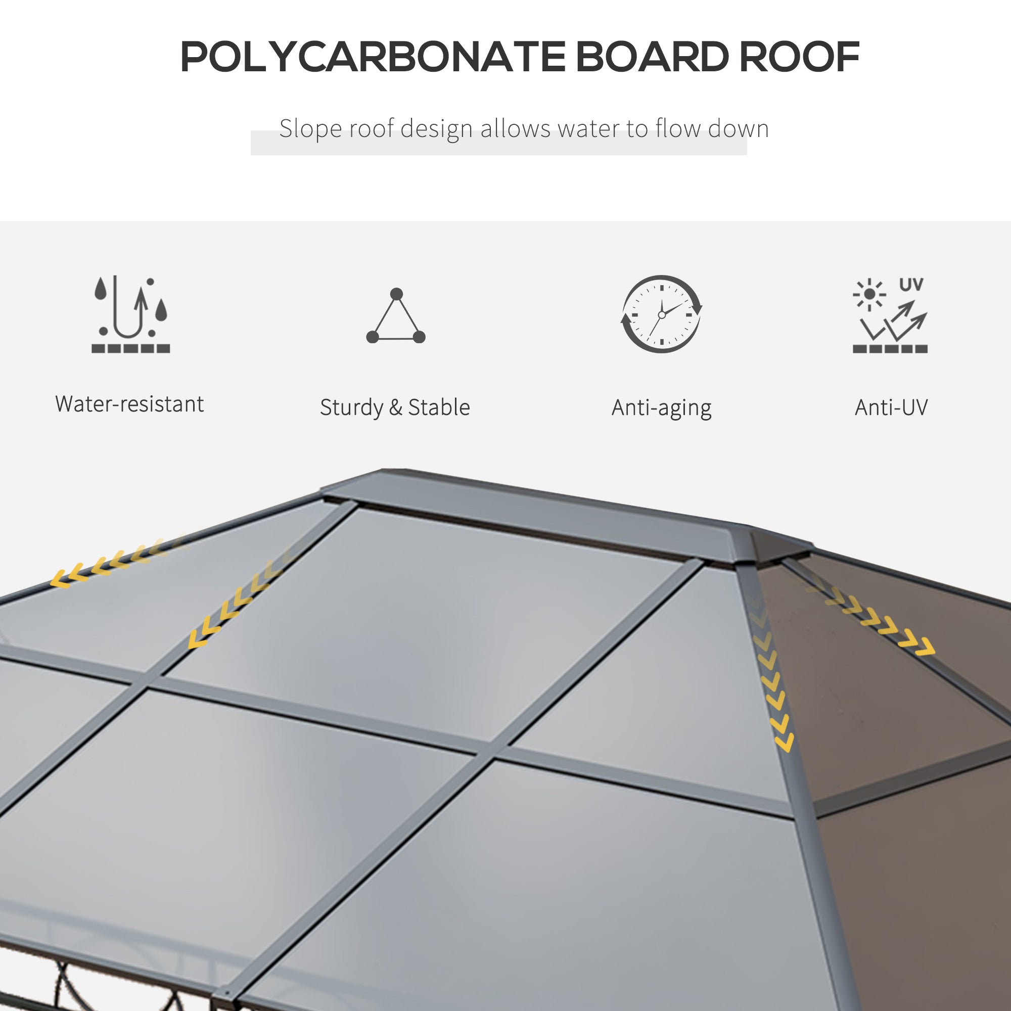 13' x 10' Polycarbonate Hardtop Gazebo - Dark Grey Aluminum Frame-DECOROLALA