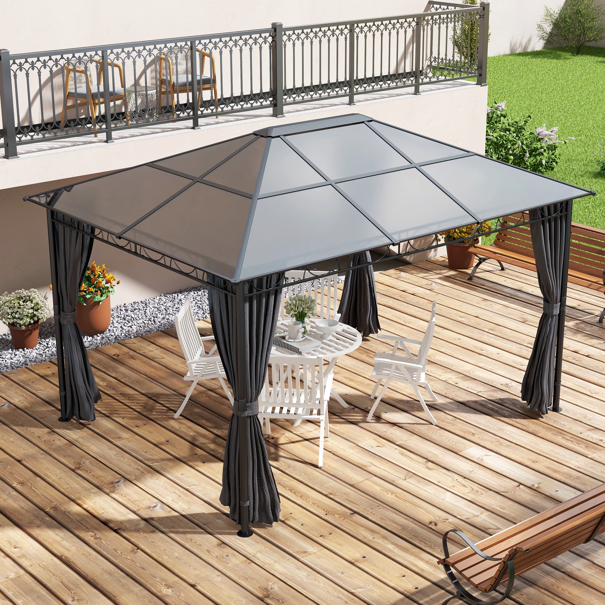 13' x 10' Polycarbonate Hardtop Gazebo - Dark Grey Aluminum Frame-DECOROLALA